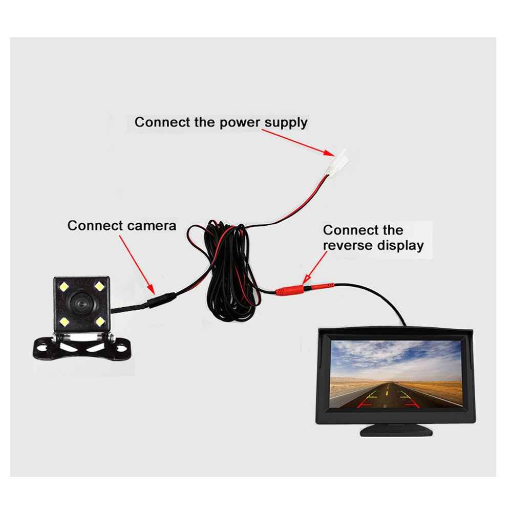 RH-305 4.3-inch LCD Video Display Monitor with 4-LED Light Camera Rear View Parking System Kit