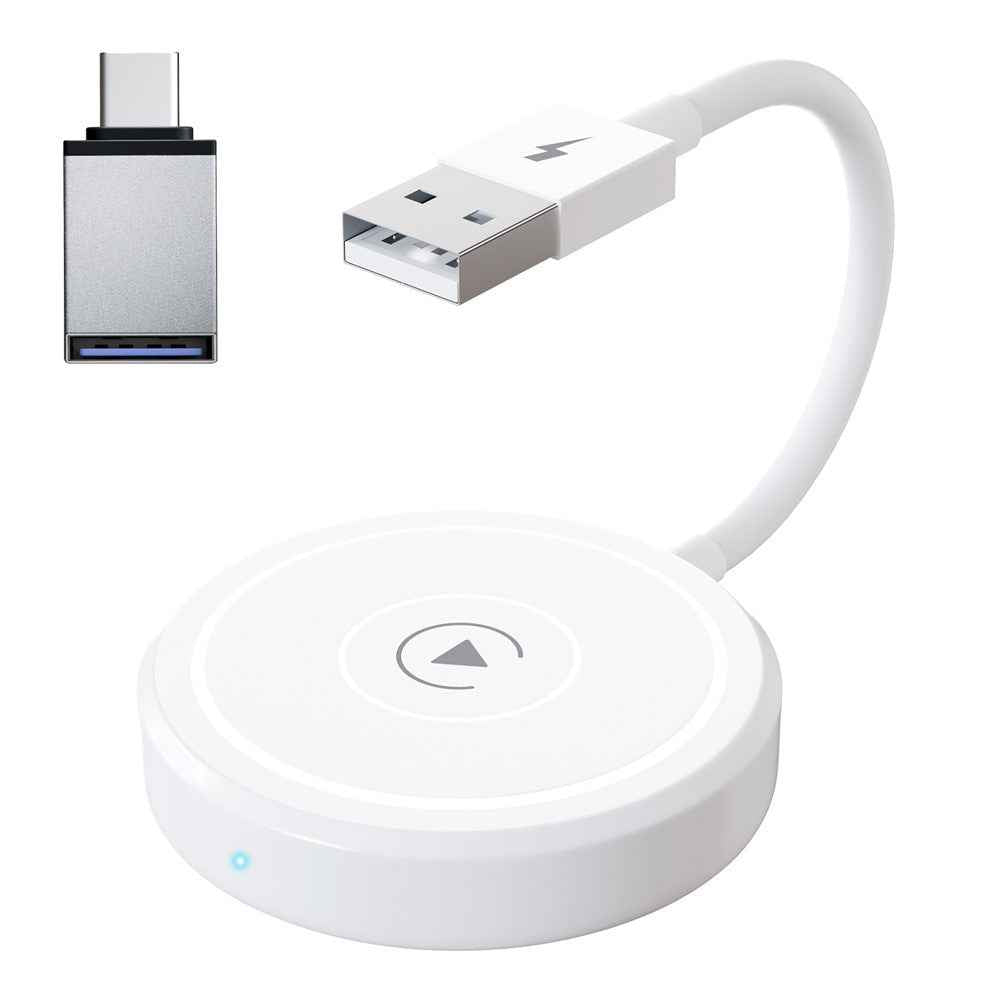 THT-020-5 Wireless CarPlay Adapter AI Box Wired to Wireless CarPlay Dongle for Wired CarPlay Cars - White
