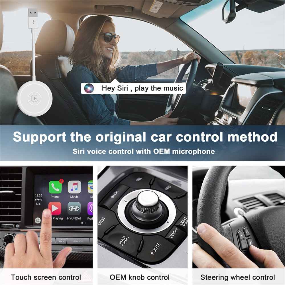 THT-020-5 Wireless CarPlay Adapter AI Box Wired to Wireless CarPlay Dongle for Wired CarPlay Cars - White