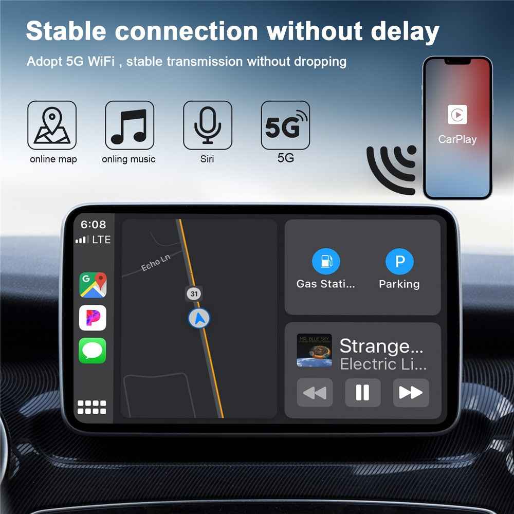 THT-020-5 Wireless CarPlay Adapter AI Box Wired to Wireless CarPlay Dongle for Wired CarPlay Cars - White