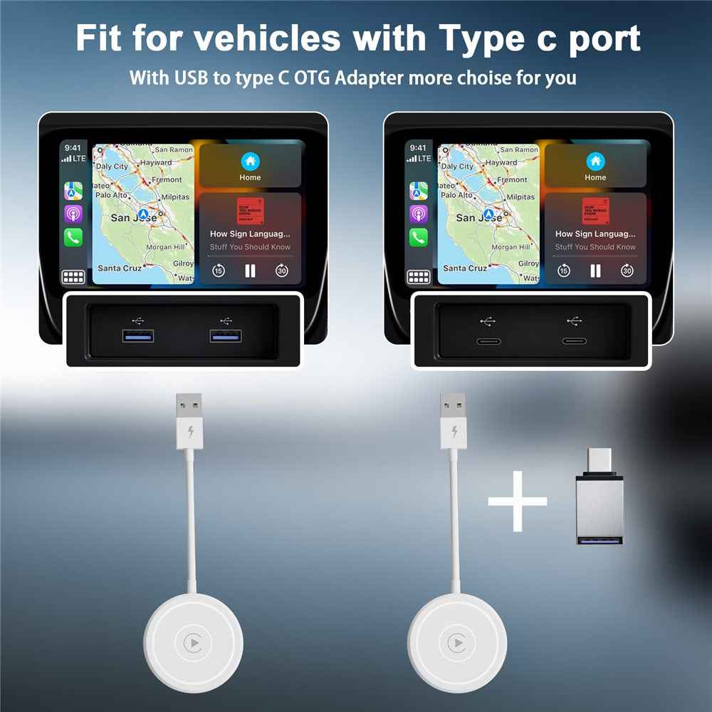 THT-020-5 Wireless CarPlay Adapter AI Box Wired to Wireless CarPlay Dongle for Wired CarPlay Cars - White