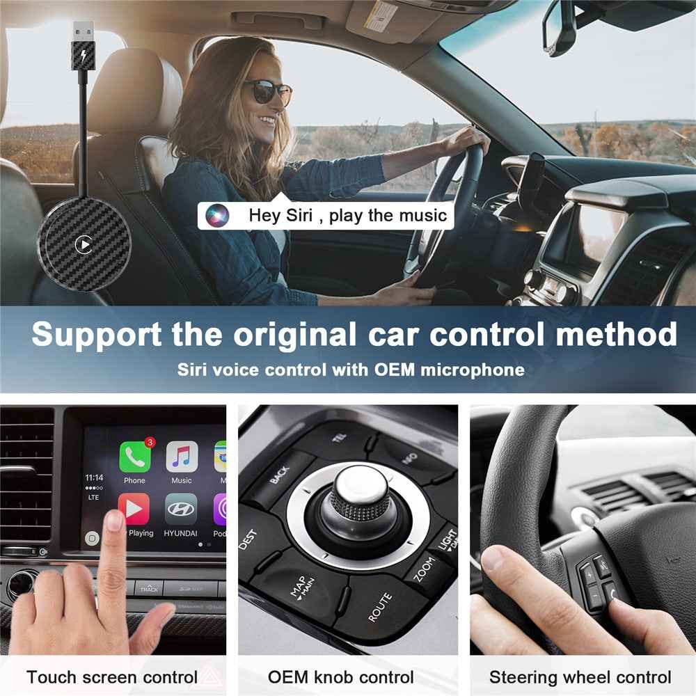 THT-020-5 Wireless CarPlay Adapter AI Box Wired to Wireless CarPlay Dongle for Wired CarPlay Cars - Black