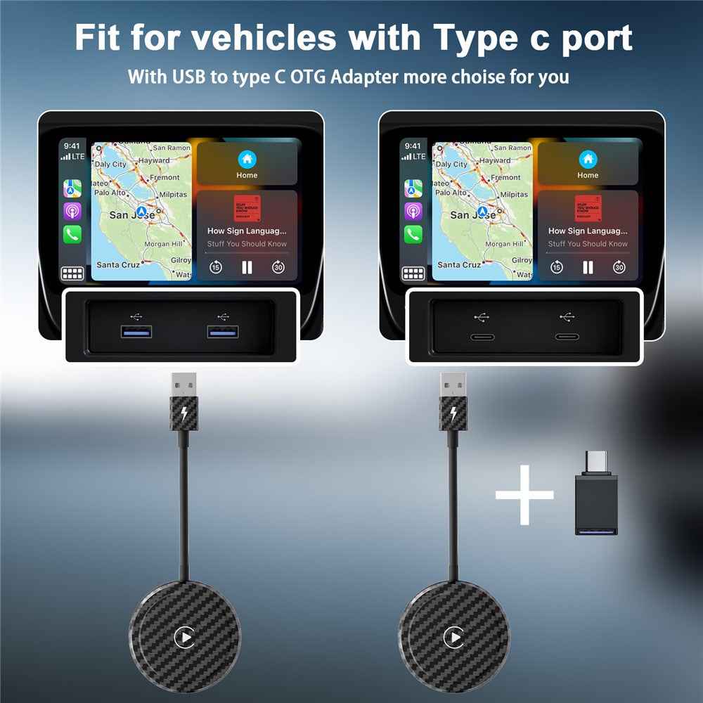 THT-020-5 Wireless CarPlay Adapter AI Box Wired to Wireless CarPlay Dongle for Wired CarPlay Cars - Black