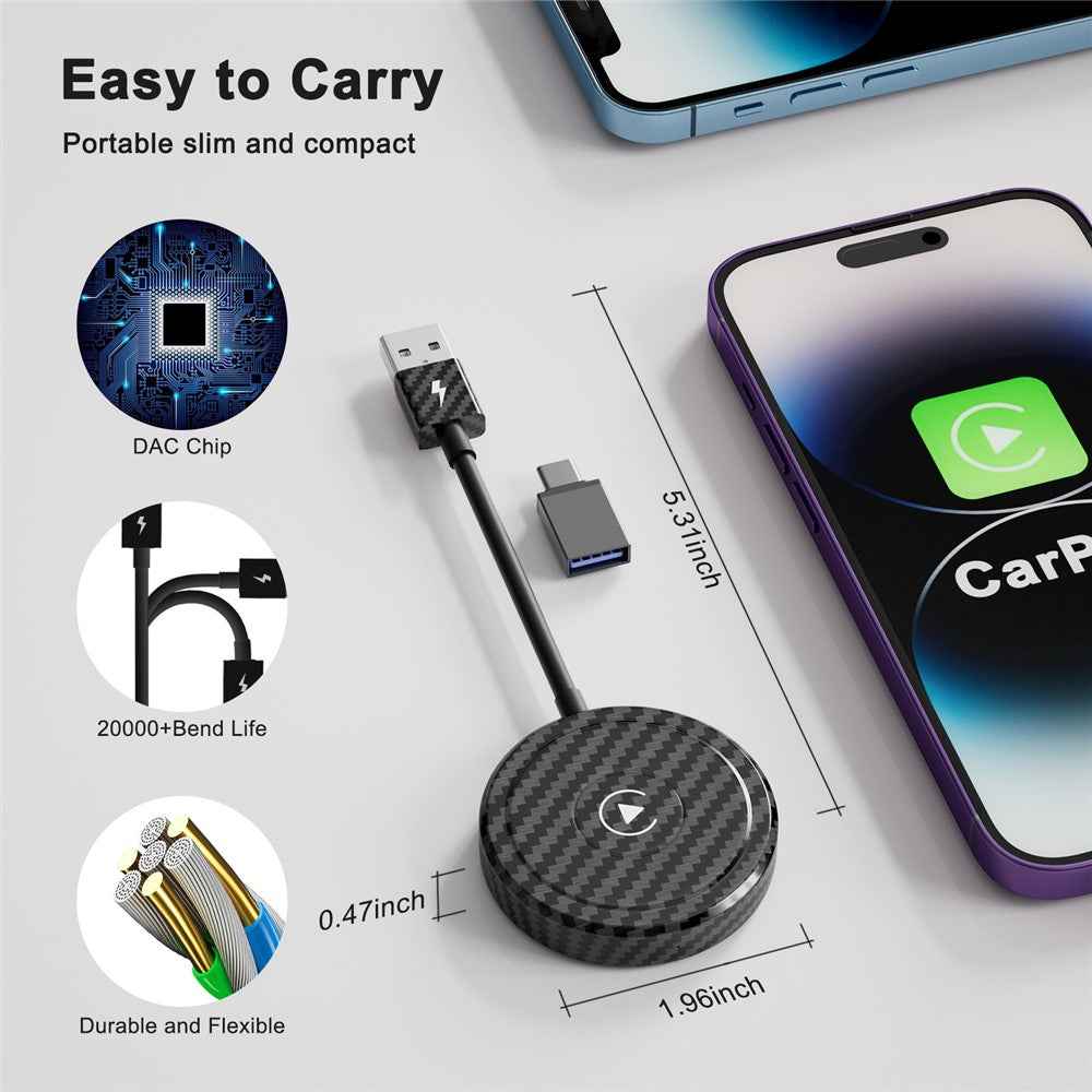 THT-020-5 Wireless CarPlay Adapter AI Box Wired to Wireless CarPlay Dongle for Wired CarPlay Cars - Black