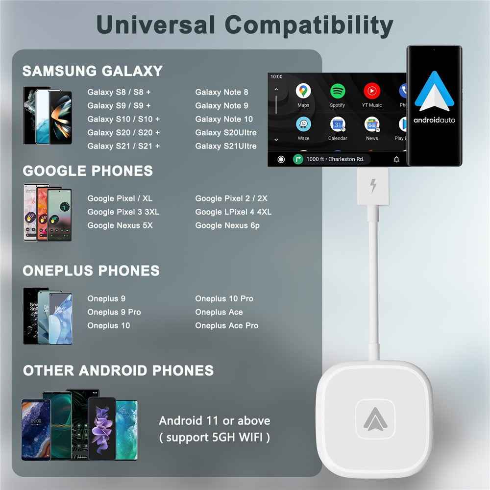 THT-020-4+ Wireless CarPlay Adapter Wired to Wireless Android Auto CarPlay Converter Support USB / Type-C Interface
