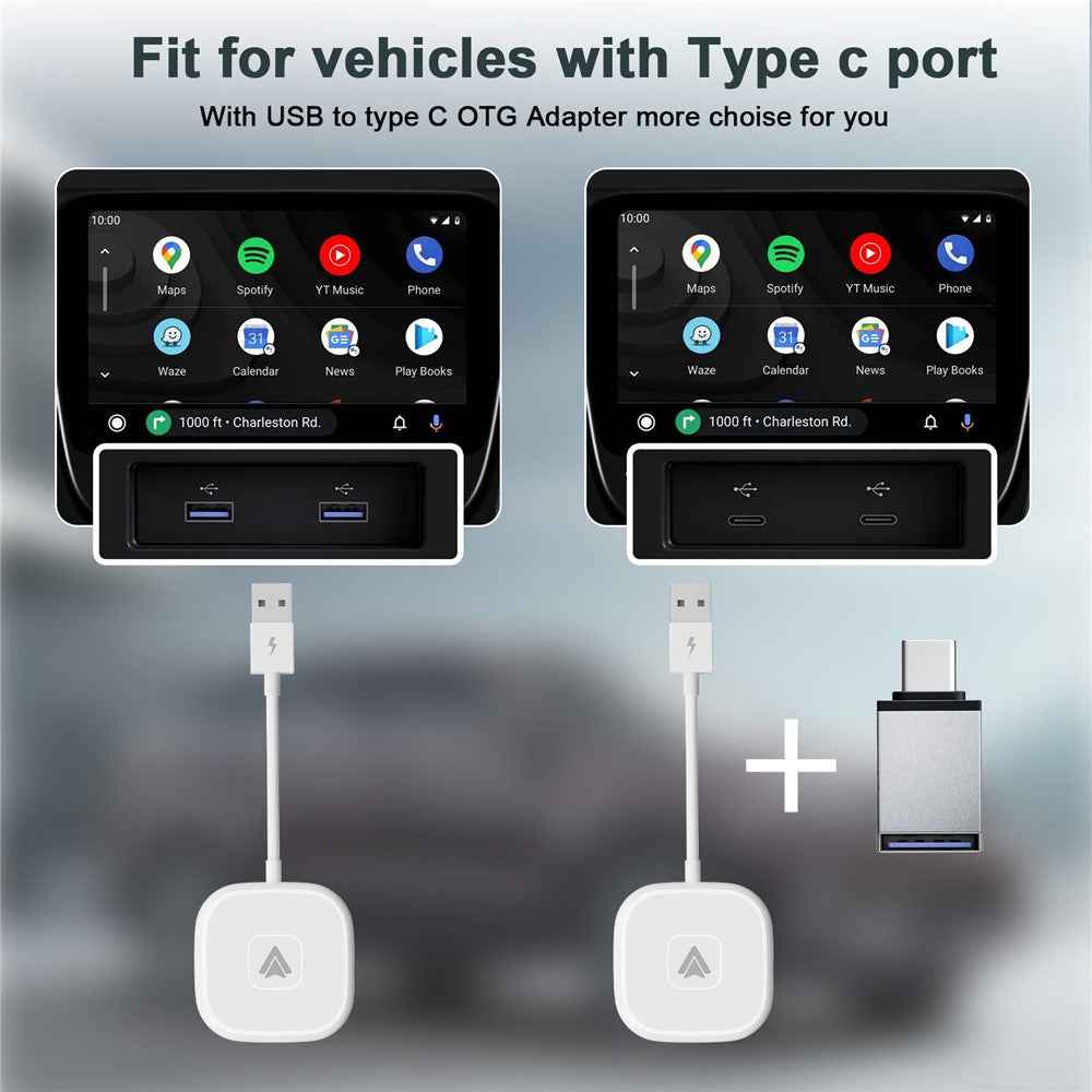 THT-020-4+ Wireless CarPlay Adapter Wired to Wireless Android Auto CarPlay Converter Support USB / Type-C Interface