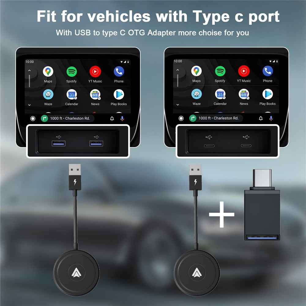 THT-020-5+ Android Auto Wireless Carplay Converter Wired to Wireless Carplay Adapter Support USB / Type-C Interface