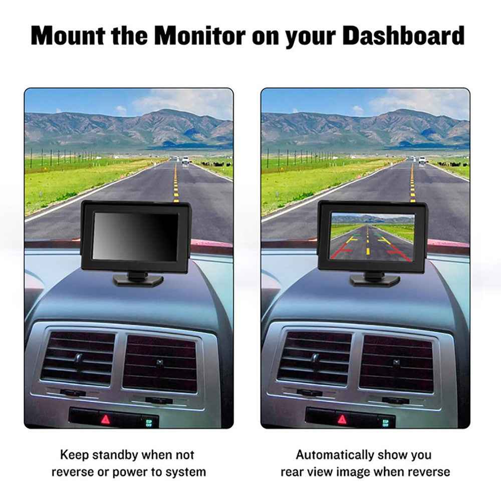 RH-306 4.3-Inch Screen Car Rear View Backup Mirror Rearview Monitor with HD Square Camera (AV Cable)