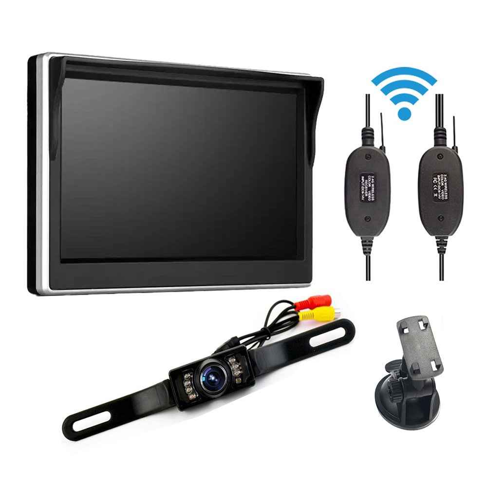 5-inch LCD Display 2.4G Wireless Backup Rear View Camera Monitor Long License Plate Frame Car Camera