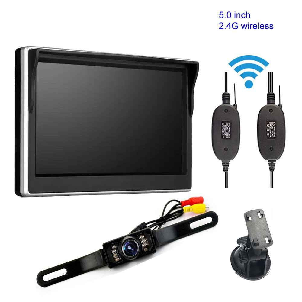 5-inch LCD Display 2.4G Wireless Backup Rear View Camera Monitor Long License Plate Frame Car Camera