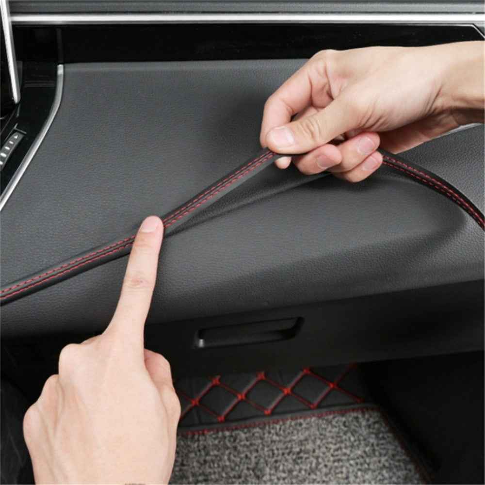 8m Car Interior Trim Strip Automobile Center Console PU Leather Adhesive Decorative Strip - Red