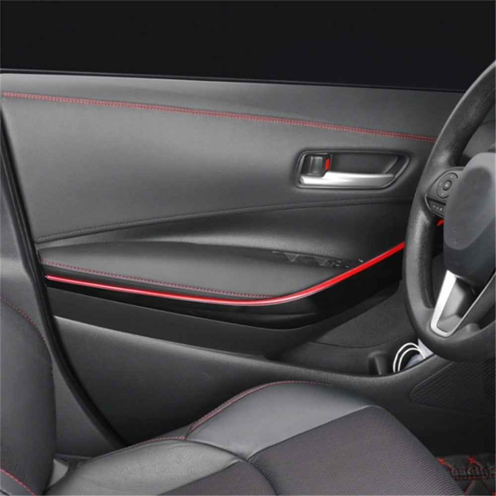 8m Car Interior Trim Strip Automobile Center Console PU Leather Adhesive Decorative Strip - Red