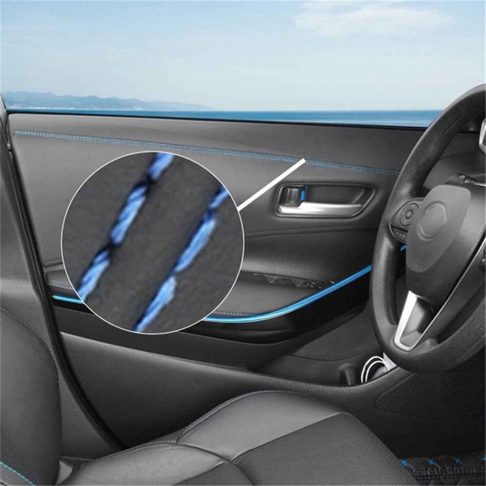 8m Car Interior Trim Strip Automobile Center Console PU Leather Adhesive Decorative Strip - Blue