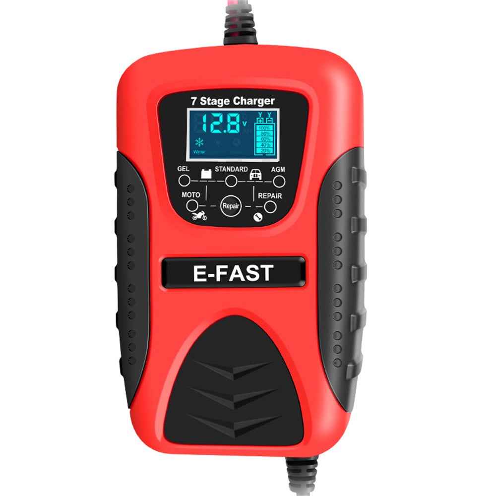E-FAST zyx-J20 12V 7A 7-Stage Battery Charger Car Motorcycle Lead-Acid Battery Charger Maintainer - Red / EU Plug