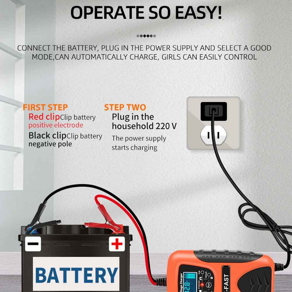 E-FAST zyx-J20 12V 7A 7-Stage Battery Charger Car Motorcycle Lead-Acid Battery Charger Maintainer - Yellow / EU Plug