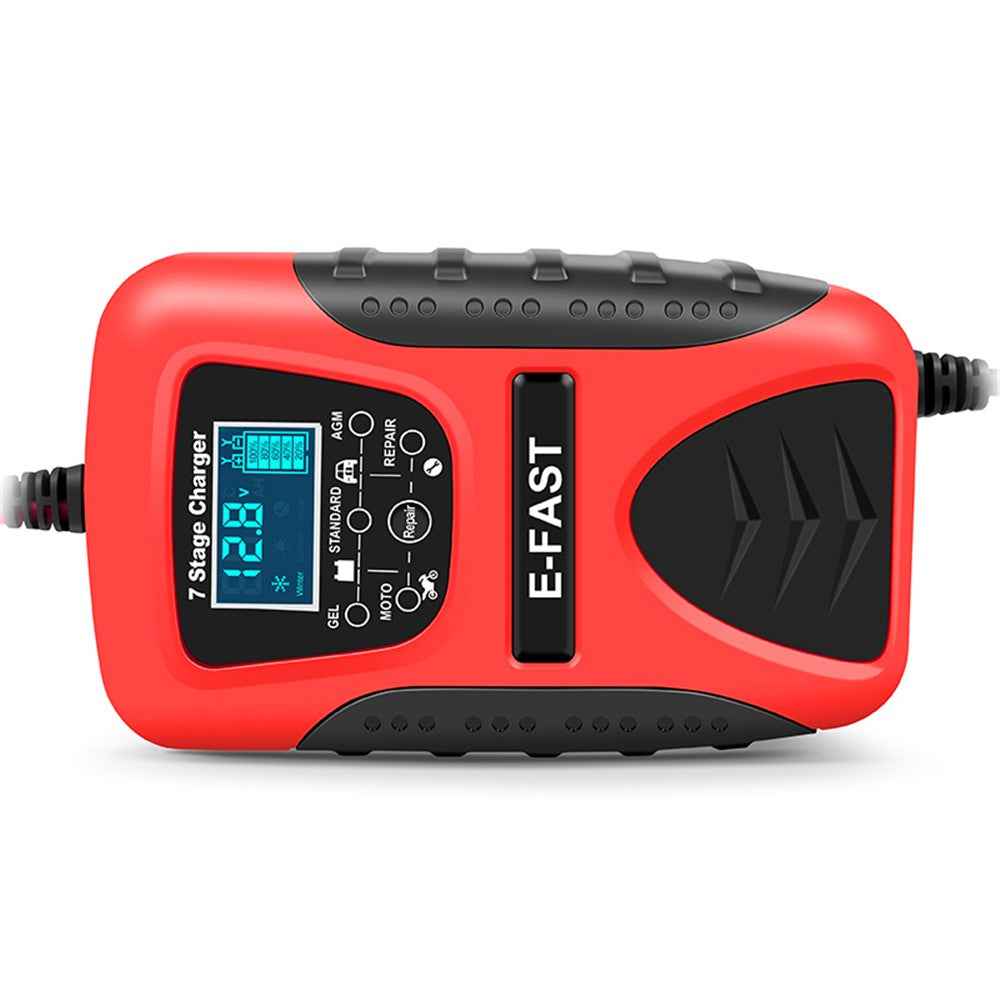 E-FAST zyx-J20 12V 7A 7-Stage Battery Charger Car Motorcycle Lead-Acid Battery Charger Maintainer - Red / US Plug