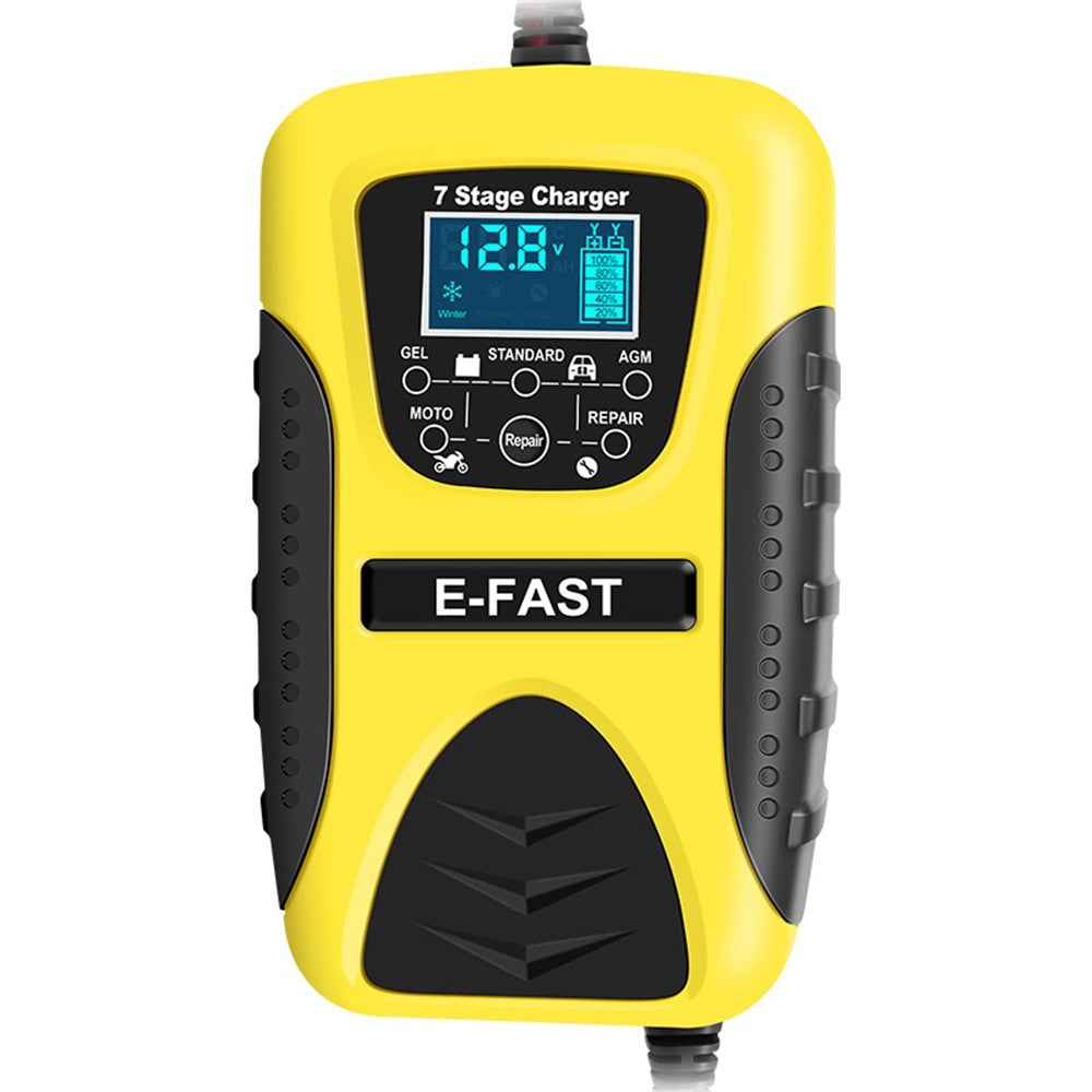 E-FAST zyx-J20 12V 7A 7-Stage Battery Charger Car Motorcycle Lead-Acid Battery Charger Maintainer - Yellow / US Plug