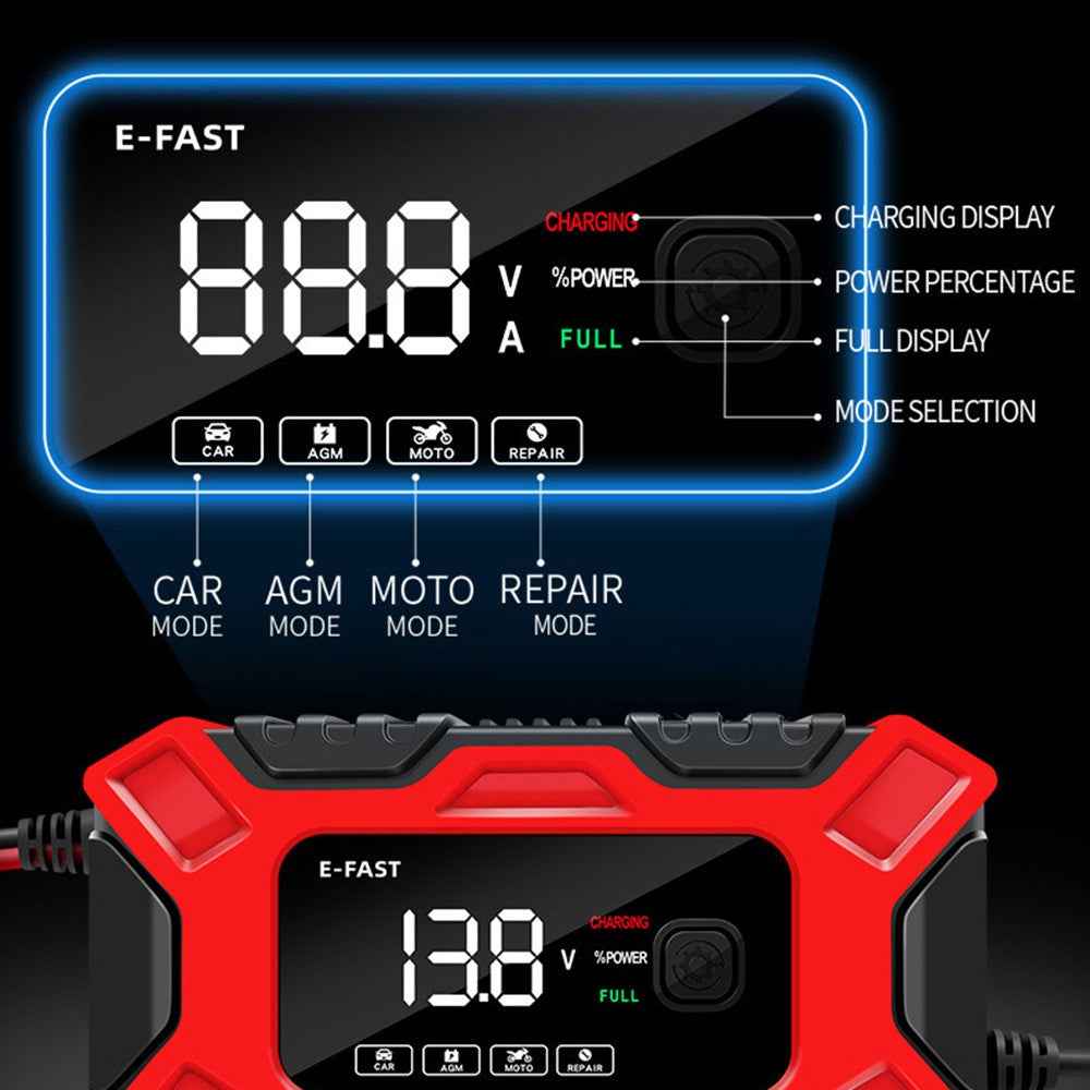 E-FAST TK300 12V Car Motorcycle Battery Charger Lead-Acid Battery Restore Charger - Yellow / EU Plug