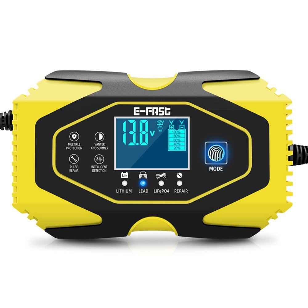 E-FAST zyx-J40 12V / 24V 7-Stage Car Motorcycle Battery Charger Lead-Acid Lithium Battery Charger - Yellow / EU Plug