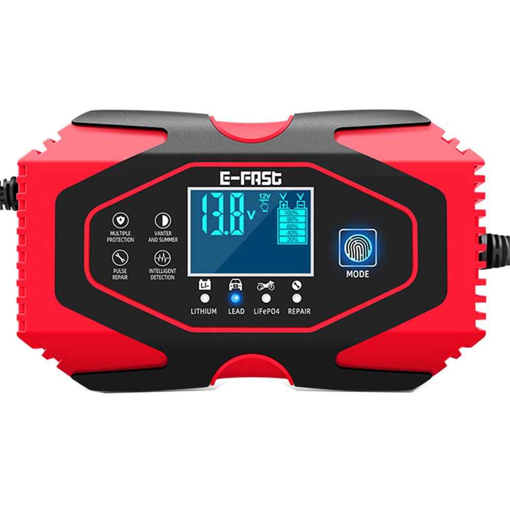 E-FAST zyx-J40 12V / 24V 7-Stage Car Motorcycle Battery Charger Lead-Acid Lithium Battery Charger - Red / EU Plug