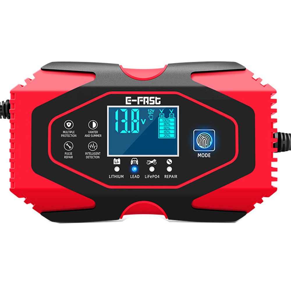 E-FAST zyx-J40 12V / 24V 7-Stage Car Motorcycle Battery Charger Lead-Acid Lithium Battery Charger - Red / US Plug