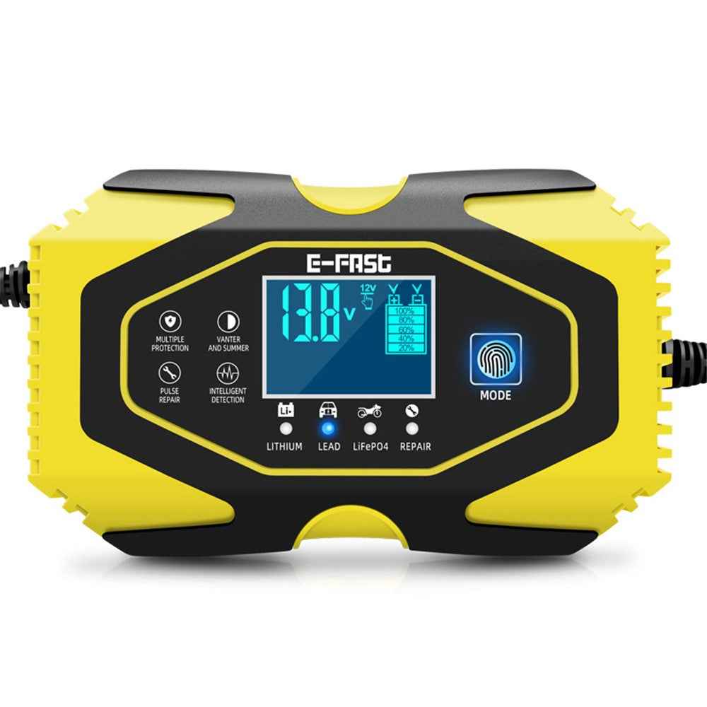E-FAST zyx-J40 12V / 24V 7-Stage Car Motorcycle Battery Charger Lead-Acid Lithium Battery Charger - Yellow / US Plug