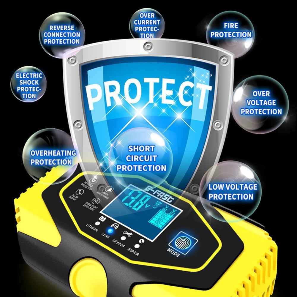 E-FAST zyx-J40 12V / 24V 7-Stage Car Motorcycle Battery Charger Lead-Acid Lithium Battery Charger - Yellow / US Plug