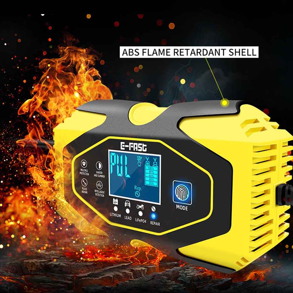 E-FAST zyx-J40 12V / 24V 7-Stage Car Motorcycle Battery Charger Lead-Acid Lithium Battery Charger - Yellow / US Plug