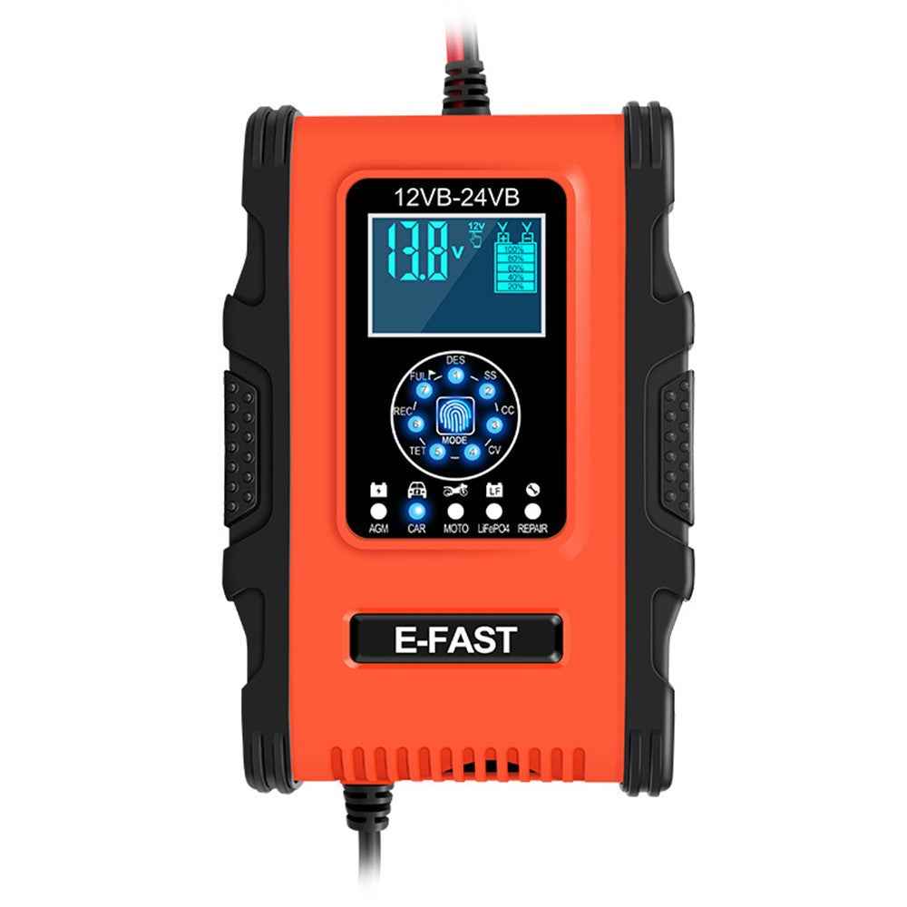 E-FAST TK500 12V / 24V 7-Stage Intelligent Battery Charger Car Truck Lead-Acid Battery Restore Charger - Orange / EU Plug
