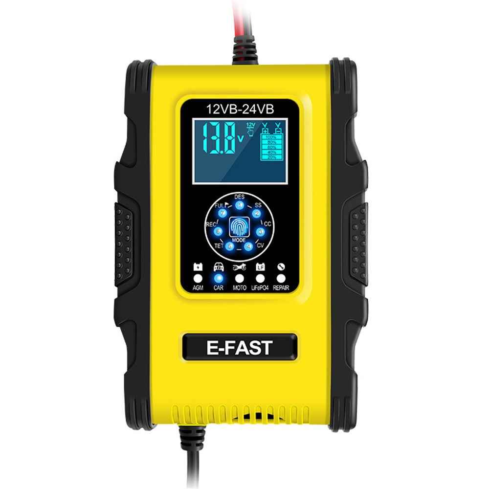 E-FAST TK500 12V / 24V 7-Stage Intelligent Battery Charger Car Truck Lead-Acid Battery Restore Charger - Yellow / EU Plug