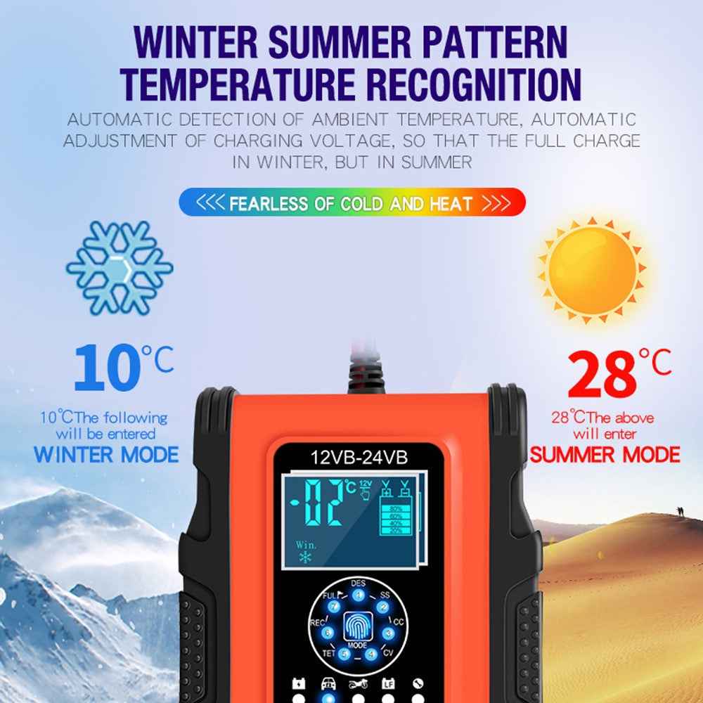 E-FAST TK500 12V / 24V 7-Stage Intelligent Battery Charger Car Truck Lead-Acid Battery Restore Charger - Orange / US Plug