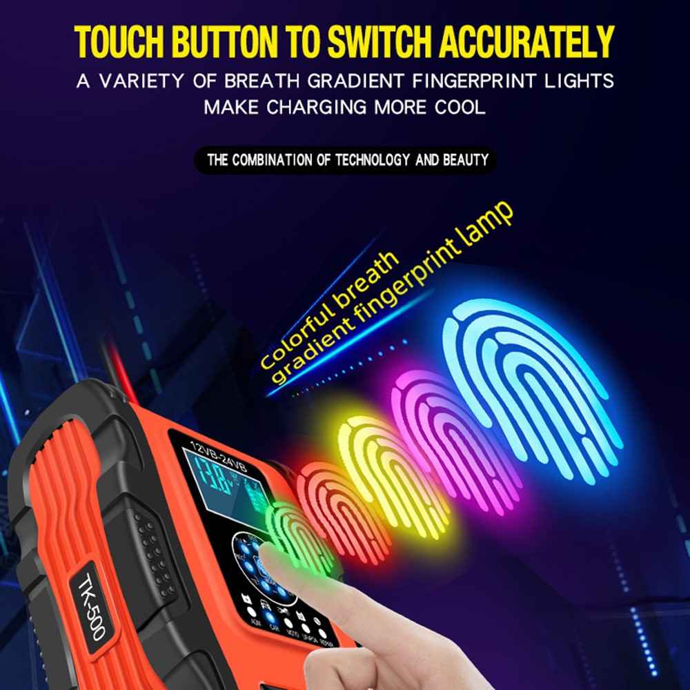 E-FAST TK500 12V / 24V 7-Stage Intelligent Battery Charger Car Truck Lead-Acid Battery Restore Charger - Yellow / US Plug