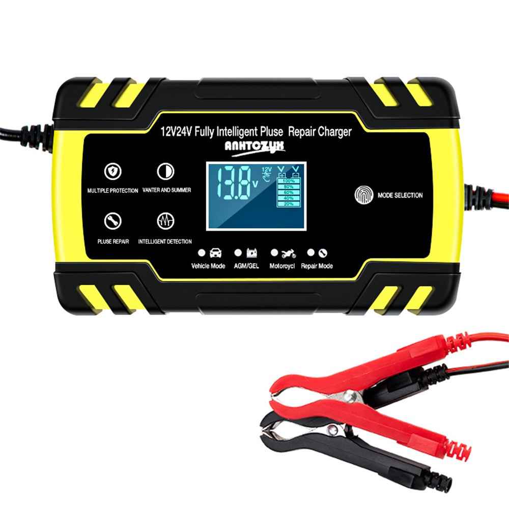 ANHTCZYX ZYX-J30 12V / 24V 3-Stage Smart Battery Charger Car Motorcycle Battery Restore Charger - Yellow / US Plug
