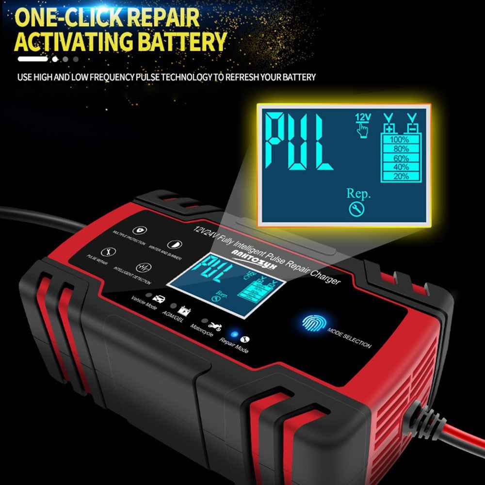 ANHTCZYX ZYX-J30 12V / 24V 3-Stage Smart Battery Charger Car Motorcycle Battery Restore Charger - Yellow / US Plug