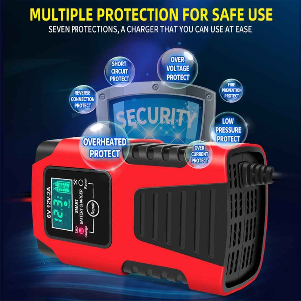 E-FAST ZYX-J99 6V / 12V Lead-Acid Battery Charger for Motorcycles, Tricycles Intelligent Repair Battery Charger - Red / US Plug
