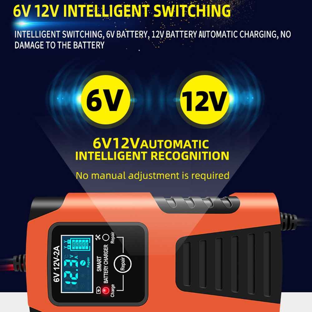 E-FAST ZYX-J99 6V / 12V Lead-Acid Battery Charger for Motorcycles, Tricycles Intelligent Repair Battery Charger - Yellow / US Plug