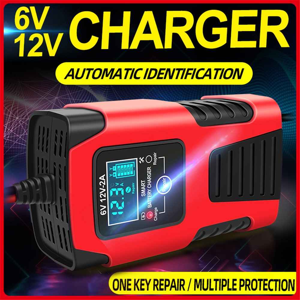 E-FAST ZYX-J99 6V / 12V Lead-Acid Battery Charger for Motorcycles, Tricycles Intelligent Repair Battery Charger - Red / EU Plug