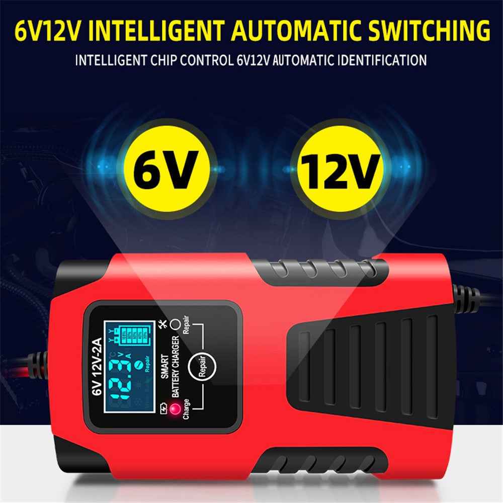 E-FAST ZYX-J99 6V / 12V Lead-Acid Battery Charger for Motorcycles, Tricycles Intelligent Repair Battery Charger - Red / EU Plug