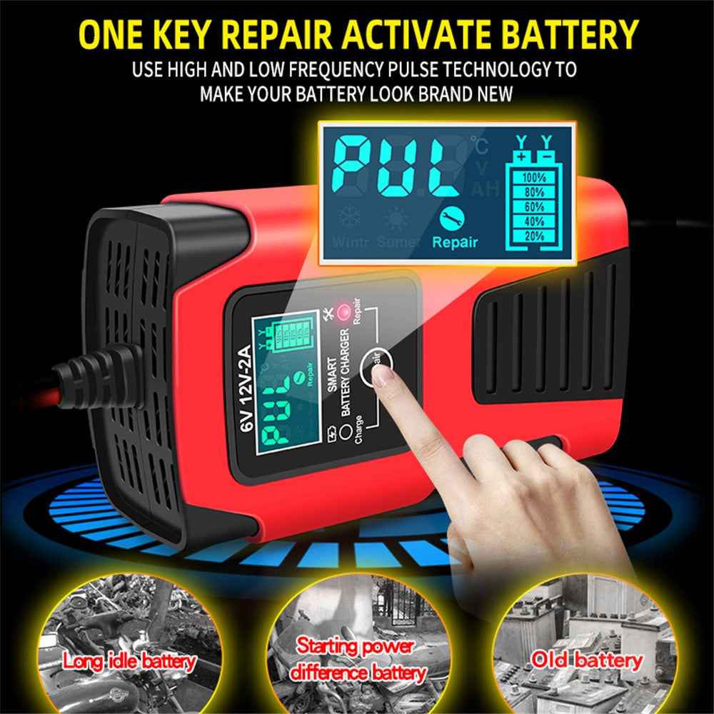 E-FAST ZYX-J99 6V / 12V Lead-Acid Battery Charger for Motorcycles, Tricycles Intelligent Repair Battery Charger - Red / EU Plug