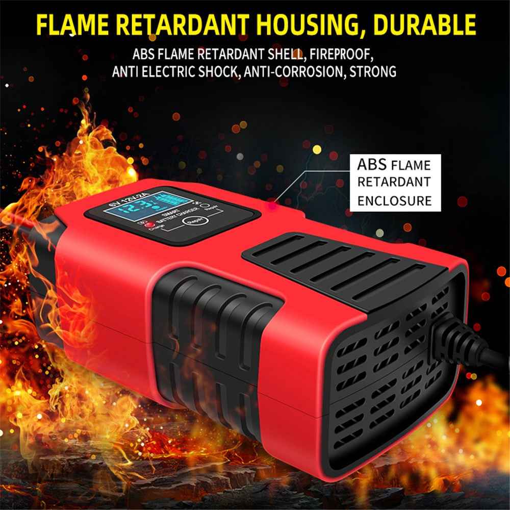 E-FAST ZYX-J99 6V / 12V Lead-Acid Battery Charger for Motorcycles, Tricycles Intelligent Repair Battery Charger - Red / EU Plug