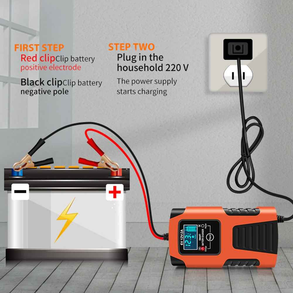 E-FAST ZYX-J99 6V / 12V Lead-Acid Battery Charger for Motorcycles, Tricycles Intelligent Repair Battery Charger - Yellow / EU Plug