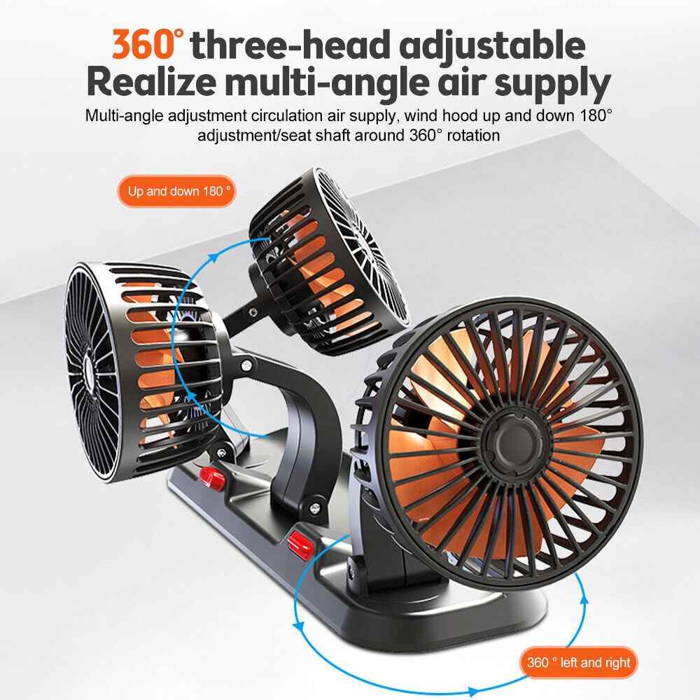 F4310 Summer Car Cooler Fan Vehicle Interior 3-Head Cooling Fan with Parking Number Plate - 24V Cigarette Lighter Plug