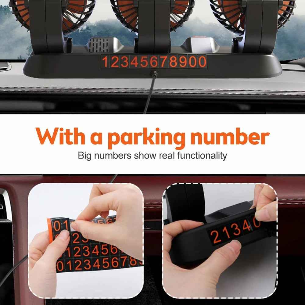 F4310 Summer Car Cooler Fan Vehicle Interior 3-Head Cooling Fan with Parking Number Plate - 24V Cigarette Lighter Plug