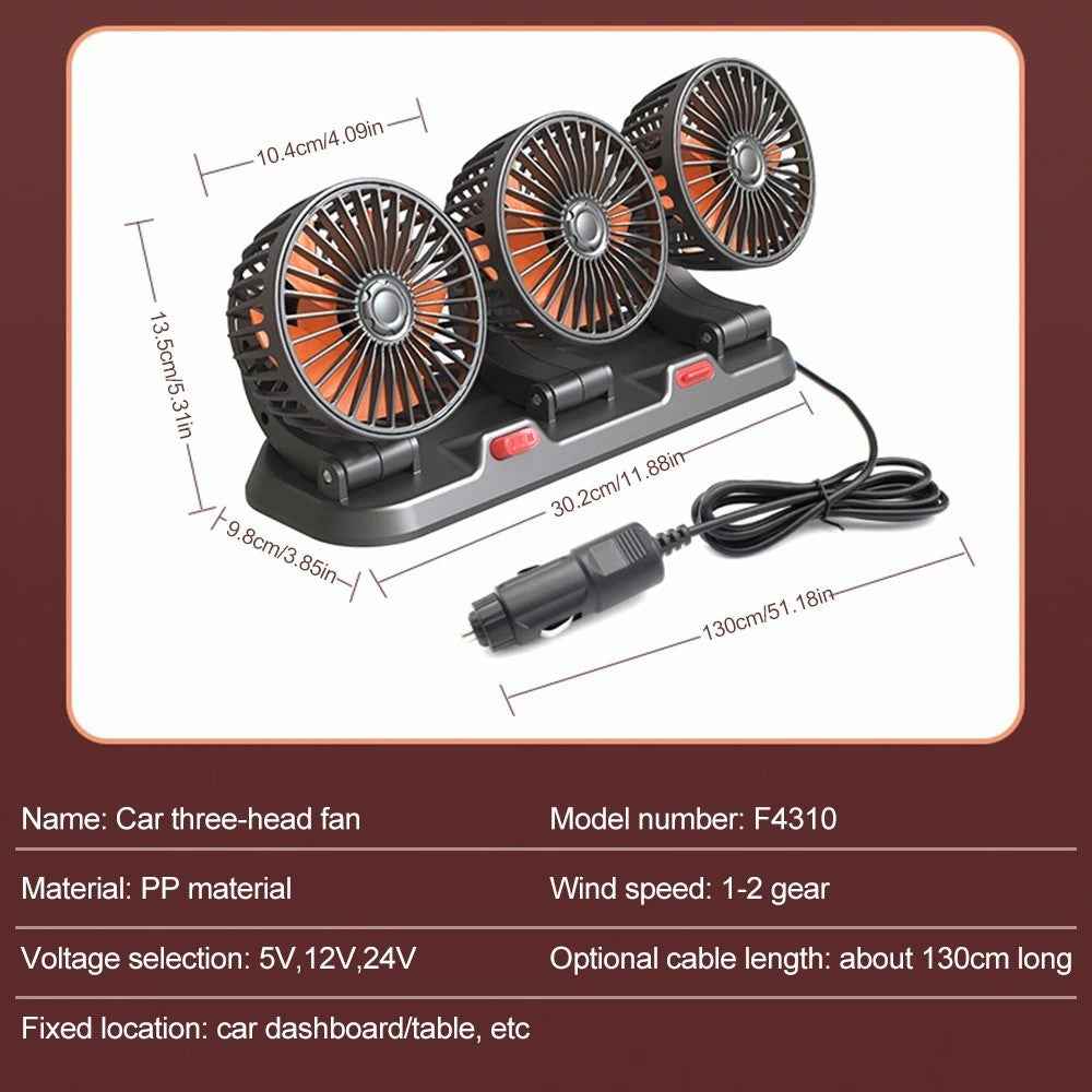 F4310 Summer Car Cooler Fan Vehicle Interior 3-Head Cooling Fan with Parking Number Plate - 24V Cigarette Lighter Plug