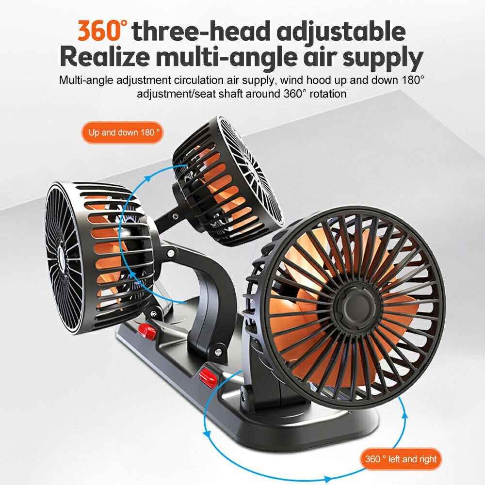 F4310 Summer Car Cooler Fan Vehicle Interior 3-Head Cooling Fan with Parking Number Plate - 12V Cigarette Lighter Plug