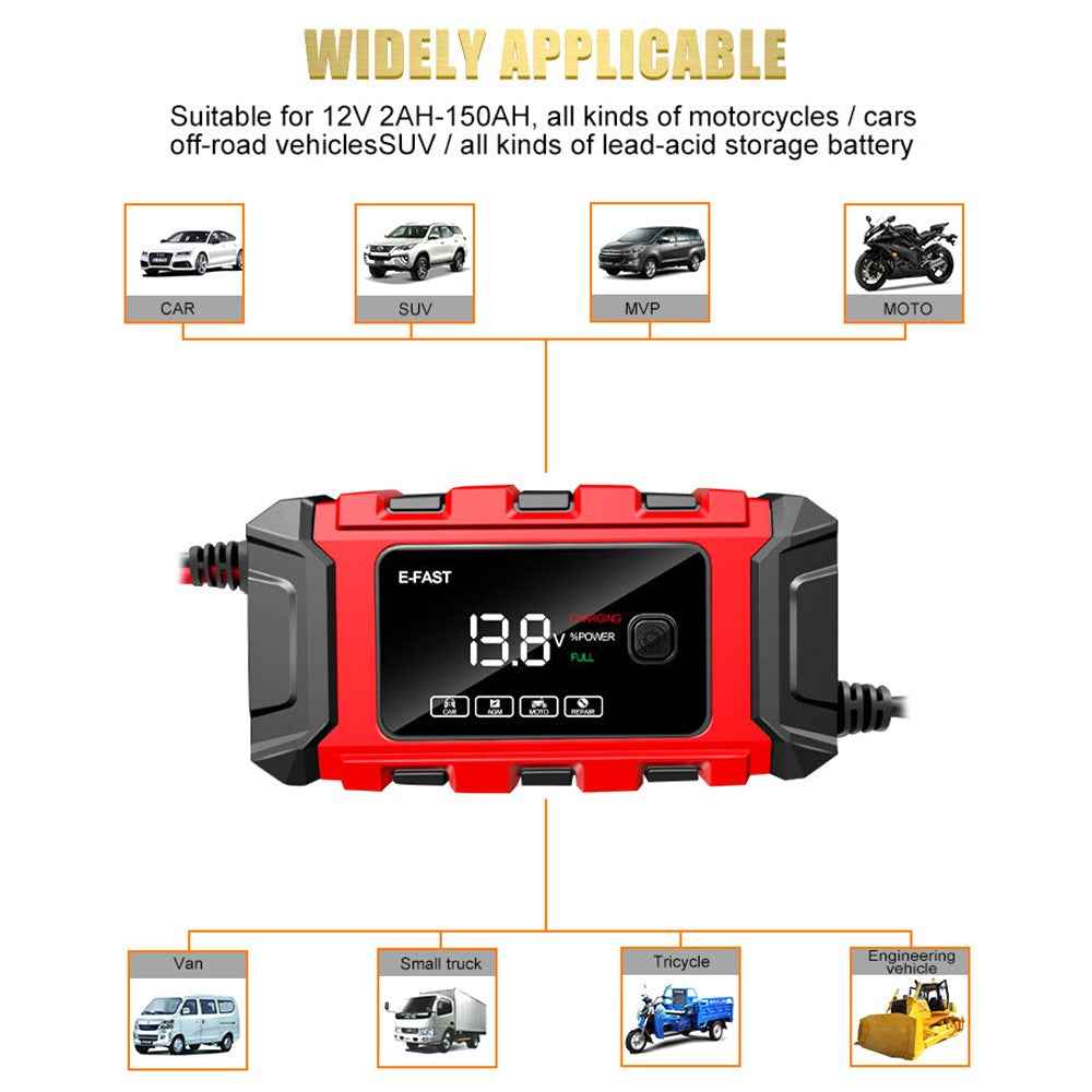 E-FAST TK-360 12V / 6A Car Full Automatic Battery Charger Maintainer Trickle Charger Battery Desulfator - US Plug