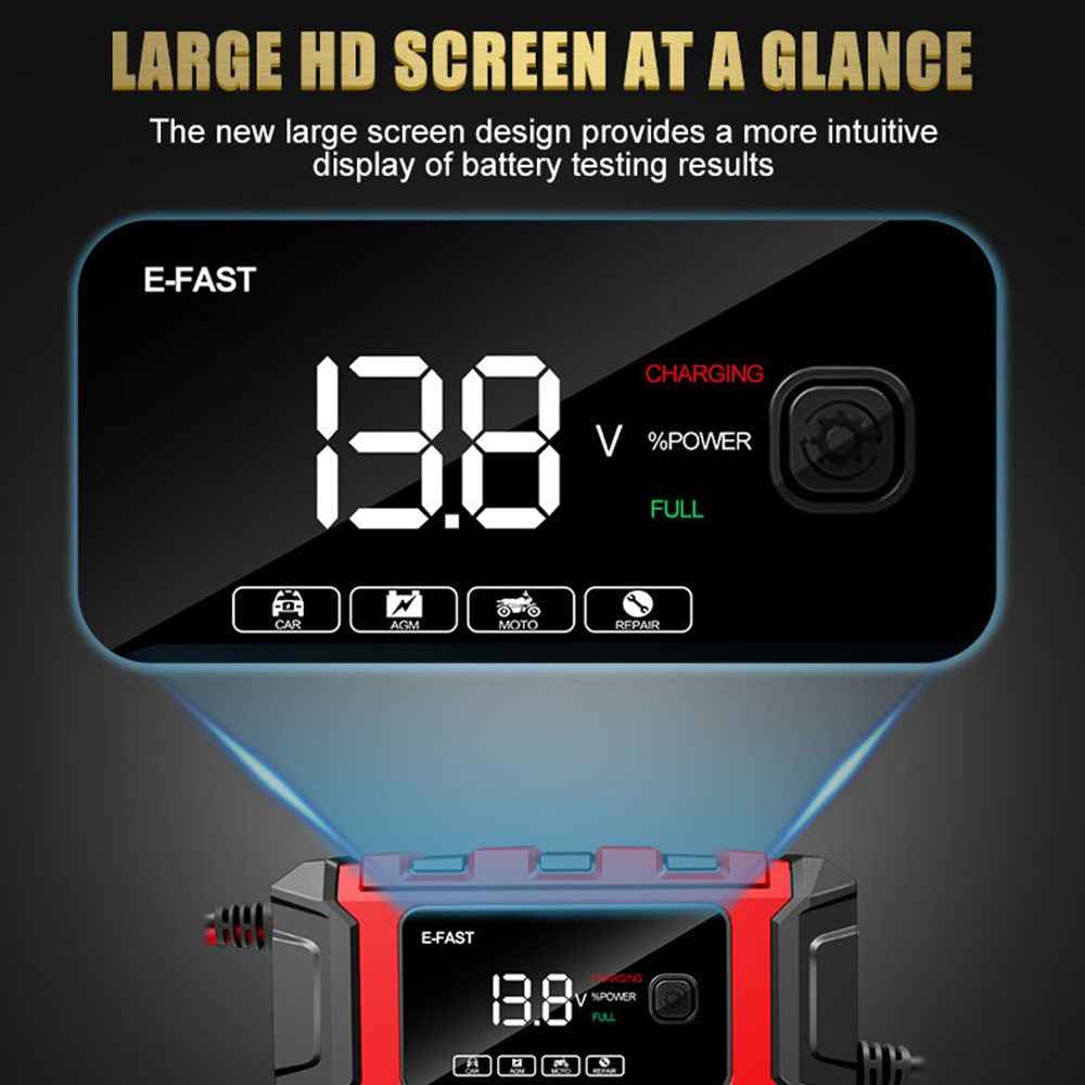 E-FAST TK-360 12V / 6A Car Full Automatic Battery Charger Maintainer Trickle Charger Battery Desulfator - US Plug