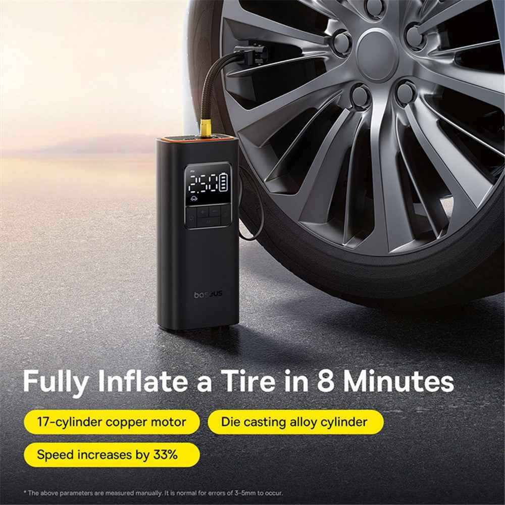 BASEUS SuperMini Pro Series Wireless Car Inflator LCD Digital Display Inflator Pump - Black