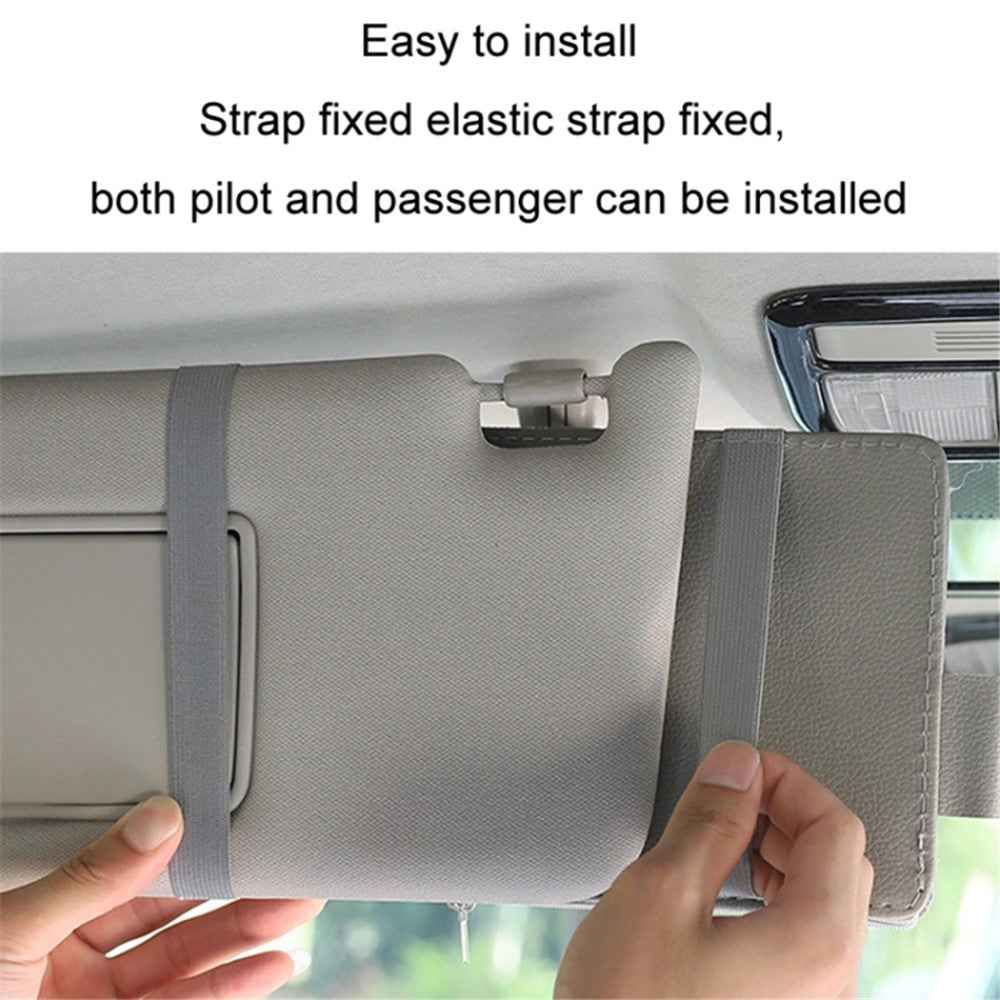Car Sun Visor Decorative Storage Bag PU Leather Bill Glasses Cards CD Holder Storage Bag (No Zipper) - Grey