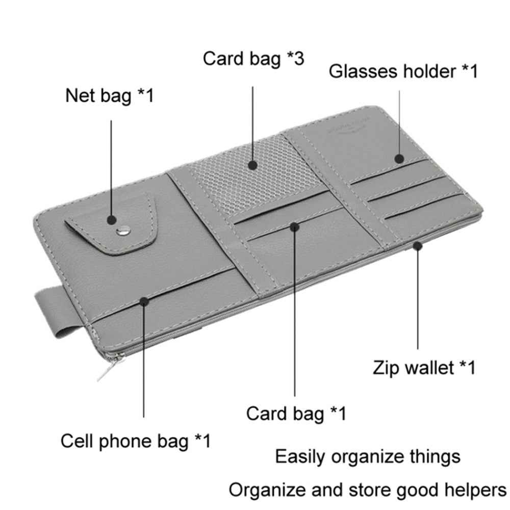 Car Sun Visor Decorative Storage Bag PU Leather Bill Glasses Cards CD Holder Storage Bag (No Zipper) - Grey